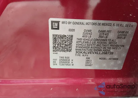 2020 GMC Terrain Awd Slt z USA, uszkodzony, nr VIN 3GKALVEVXLL268739